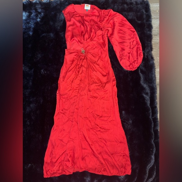 Farm Rio One Shoulder Maxi Cut Off Gold Detail Formal Dress Size Medium - Picture 3 of 10